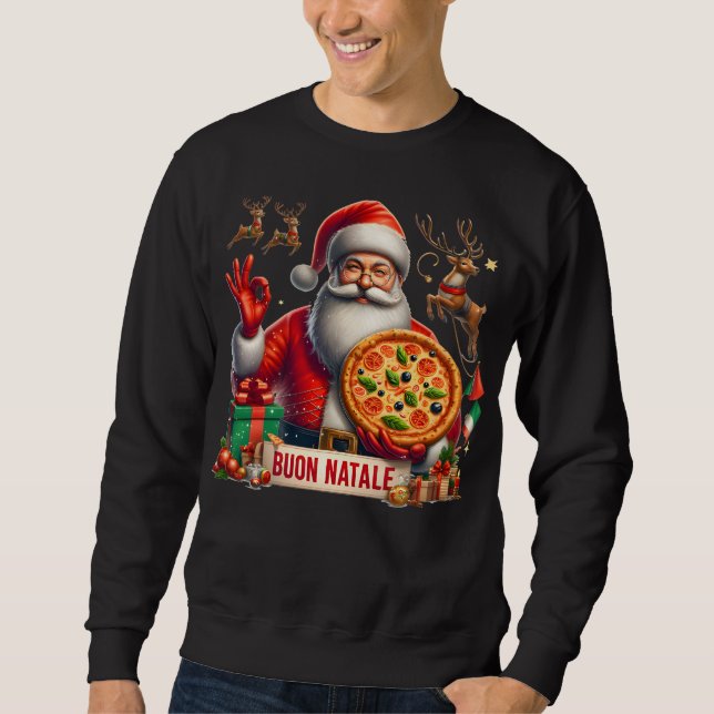 Sweatshirt Buon Natale Père Noël italienne avec pizza et renn (Devant)