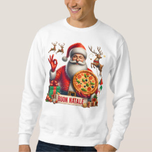 Sweatshirt Buon Natale Père Noël italienne avec pizza et renn