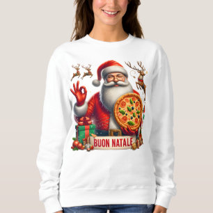 Sweatshirt Buon Natale Père Noël italienne avec pizza et renn