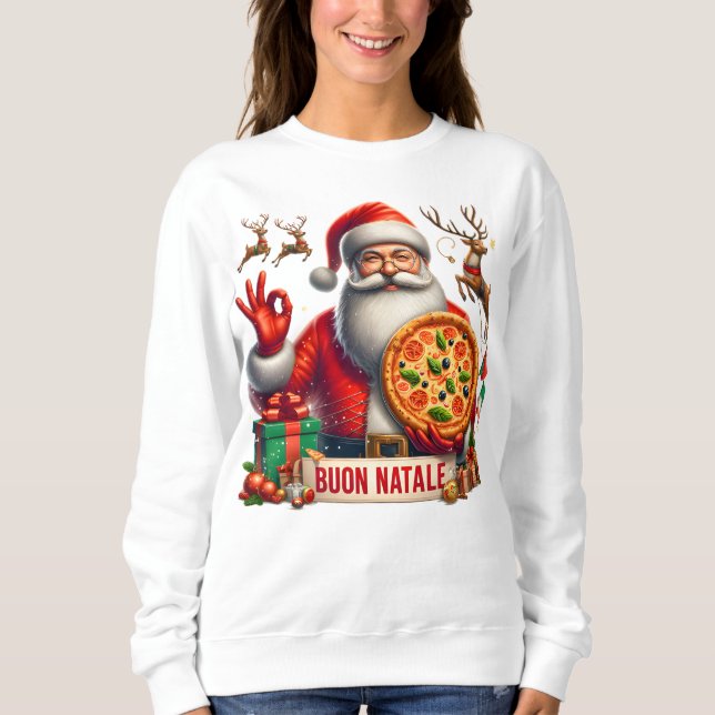 Sweatshirt Buon Natale Père Noël italienne avec pizza et renn (Devant)