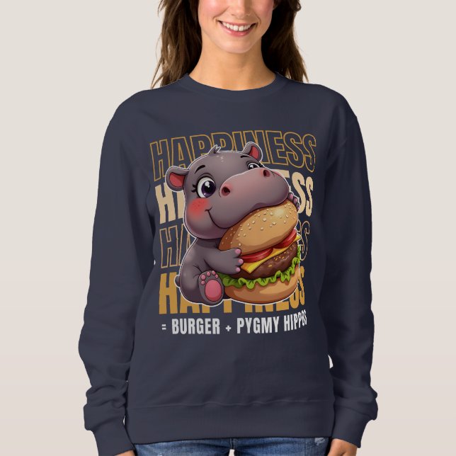 Sweatshirt Burger Et Hippopotames Pygmées Me Rendent Heureux (Devant)
