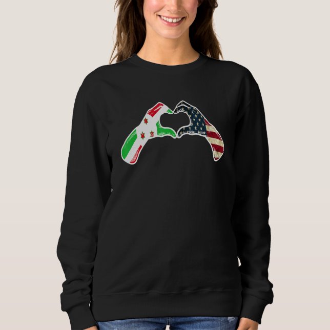 Sweatshirt Burundi American USA Flag   USA Burundian Heart (Devant)