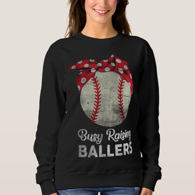 Sweatshirt Busy Raising Ballers Maman Funny Baseball M (Devant)