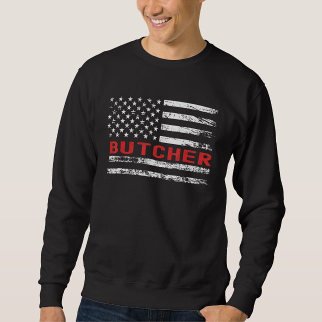 Sweatshirt Butcher USA Flag Profession Retro Job Title (Devant)