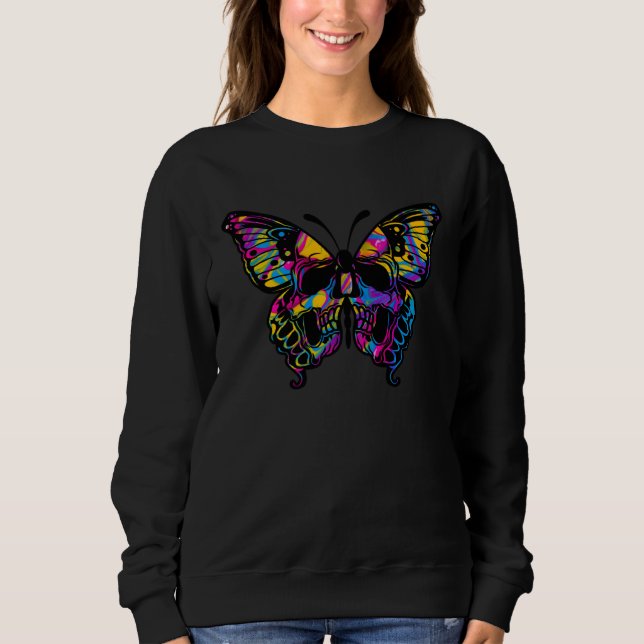 Sweatshirt Butterfly colorful skull old school rockabilly ret (Devant)