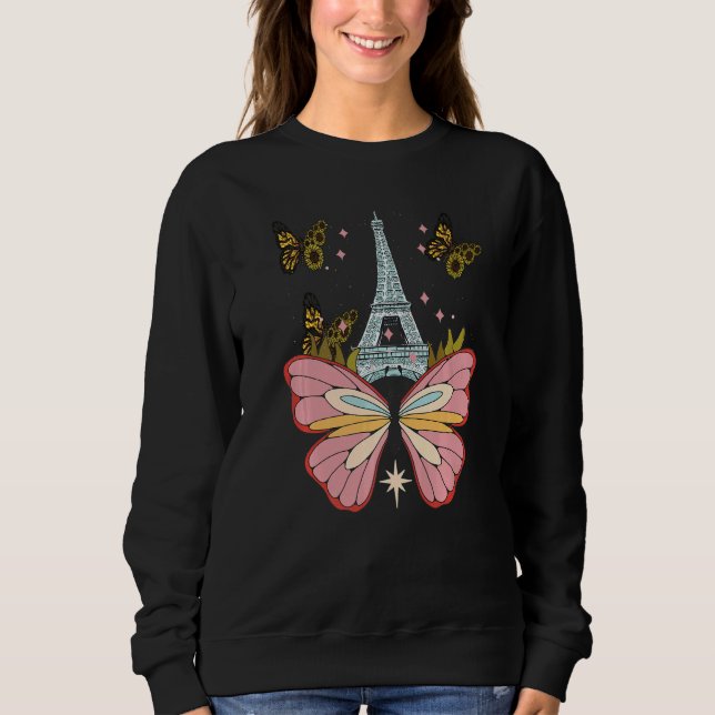 Sweatshirt Butterfly Paris Night Sky Eiffel Tower Love French (Devant)