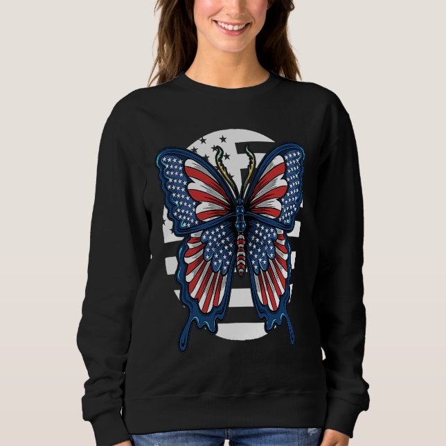 Sweatshirt Butterfly USA Flag Cute Fourth Of July Funny Ameri (Devant)