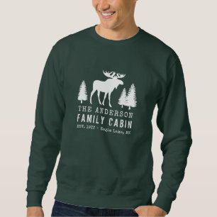 Sweatshirt Cabine de famille Rustic Moose Pine Trees Silhouet
