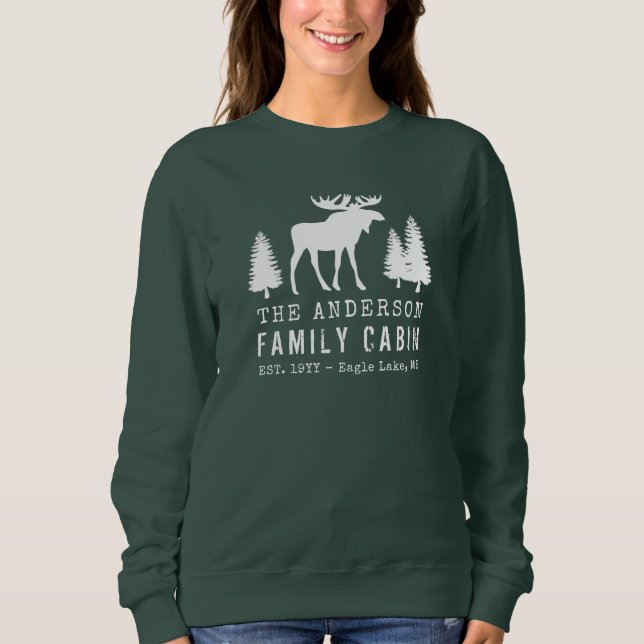 Sweatshirt Cabine de famille Rustic Moose Pine Trees Silhouet (Devant)