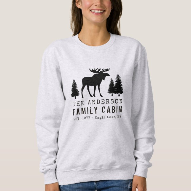 Sweatshirt Cabine de famille Silhouette de pin d'orignal rust (Devant)