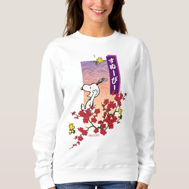 Sweatshirt cacahuètes | Snoopy & Woodstock Branche de fleurs  (Devant)