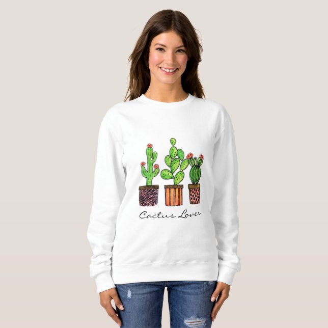 Sweatshirt Cactus mignon d'aquarelle dans des pots (Devant entier)