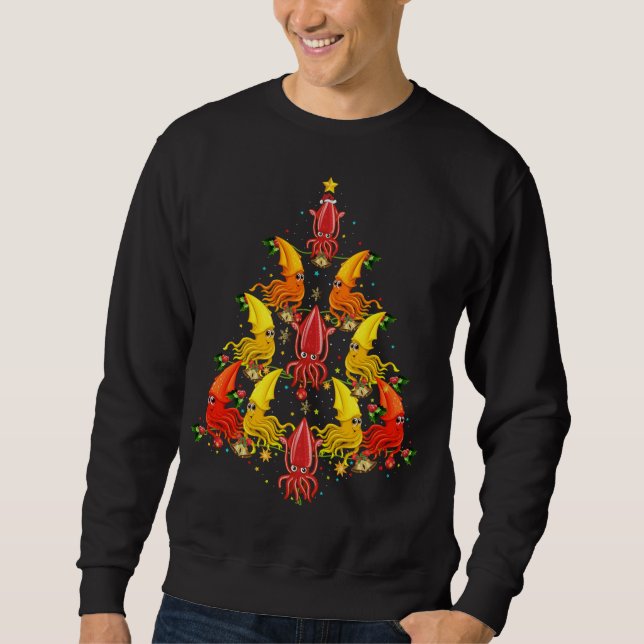 Sweatshirt Cadeau d'arbre de Noël de calmar de Noël de chapea (Devant)