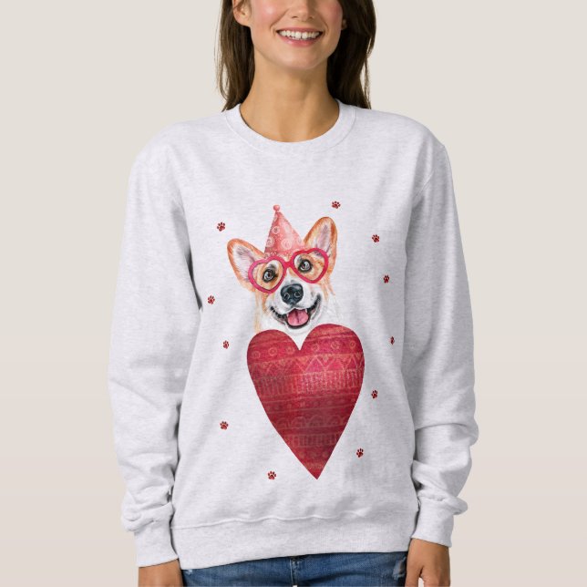 Sweatshirt Cadeau de la Saint-Valentin Chien Corgi (Devant)