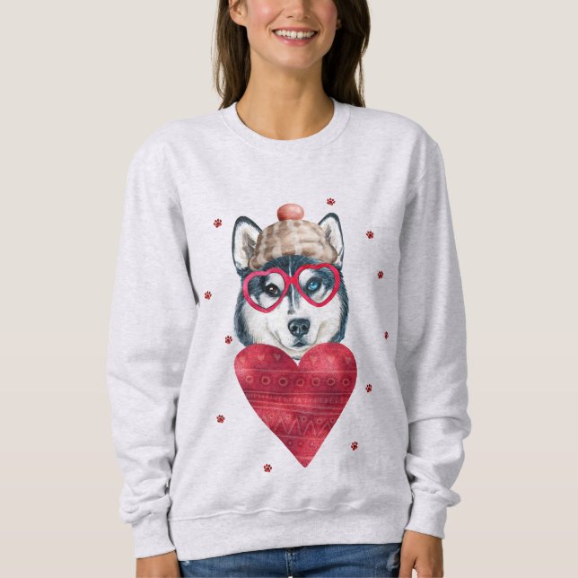 Sweatshirt Cadeau de la Saint-Valentin Chien Husky Sibérien (Devant)