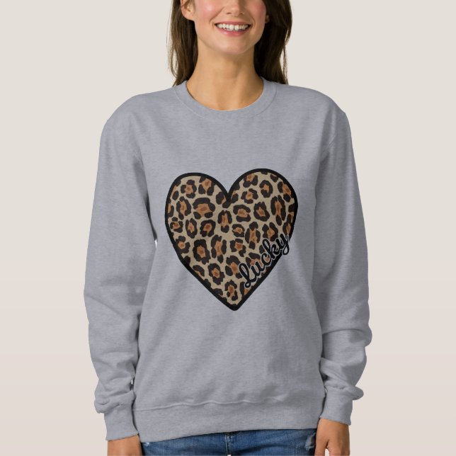 Sweatshirt Cadeau de la Saint-Valentin cœur de léopard mignon (Devant)