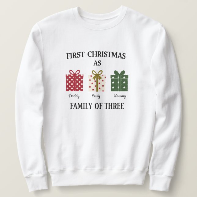 Sweatshirt Cadeau de premier Noël en tant que famille de troi (Design devant)