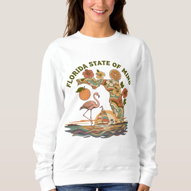 Sweatshirt Cadeau Rétro de Floride État d'Esprit Flamant Naut (Devant)