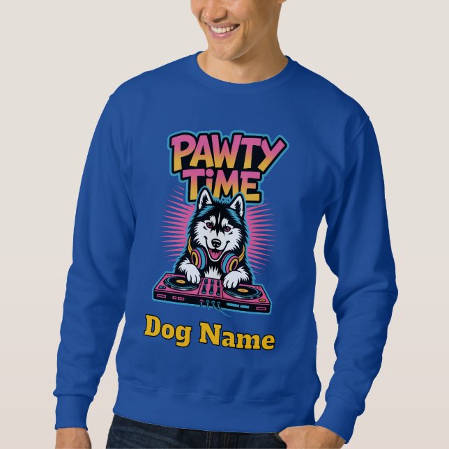 Sweatshirt Cadeau Rétro Néon pour une Fête de Patte de Husky  (Devant)