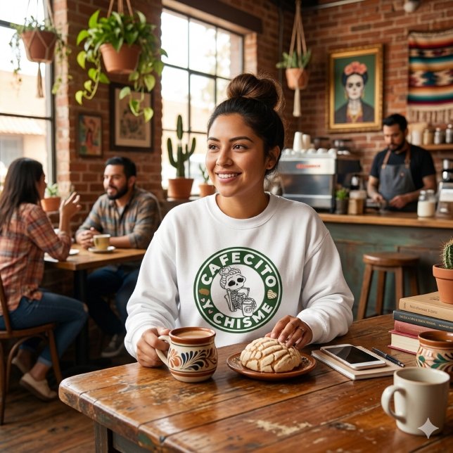 Sweatshirt Cafecito et potins Pain sucré mexicain (Cafecito y Chisme Pan dulce Mexican Sweatshirt)