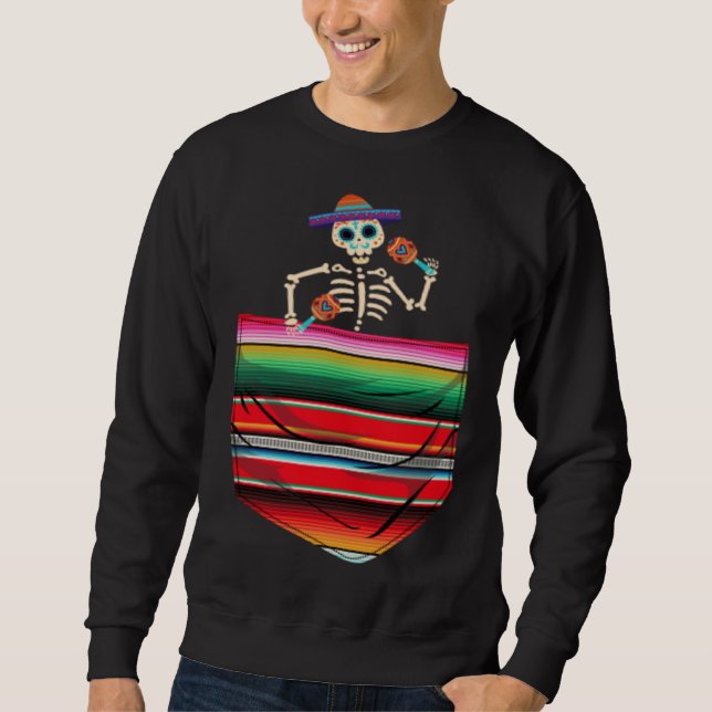 Sweatshirt Calaca Blanket Pocket Serape Mexican Cinco De Mayo (Devant)