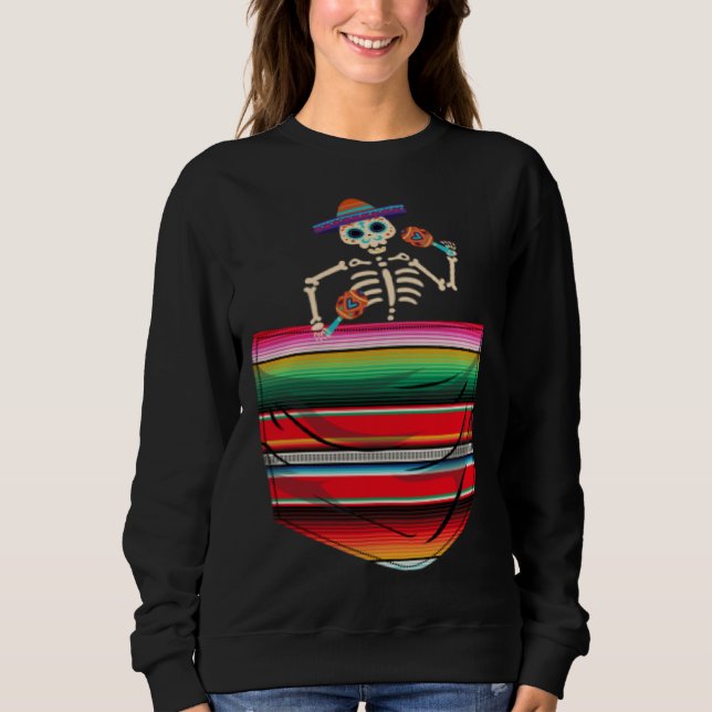 Sweatshirt Calaca Blanket Pocket Serape Mexican Cinco De Mayo (Devant)