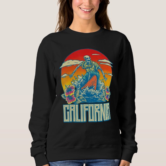Sweatshirt California Surfing Skeleton Skull Dead Waves Retro (Devant)