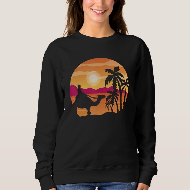 Sweatshirt Camel Sunset Palm Tree Voyageur Arabian Camel Ani (Devant)