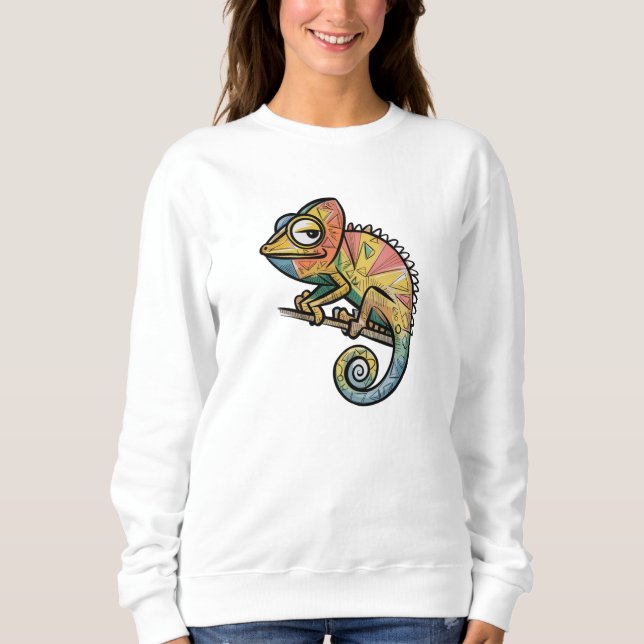 Sweatshirt Caméléon géométrique funky – Art de reptile de des (Devant)