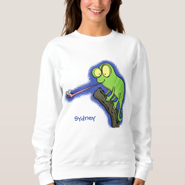 Sweatshirt Caméléon lézard de dessin animé vert drôle mignon (Devant)