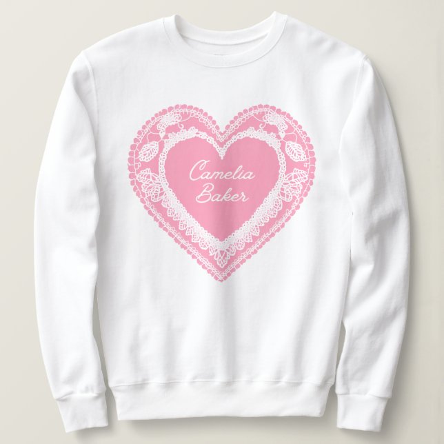 Sweatshirt Camelia Baker Coeur de dentelle rose (Design devant)