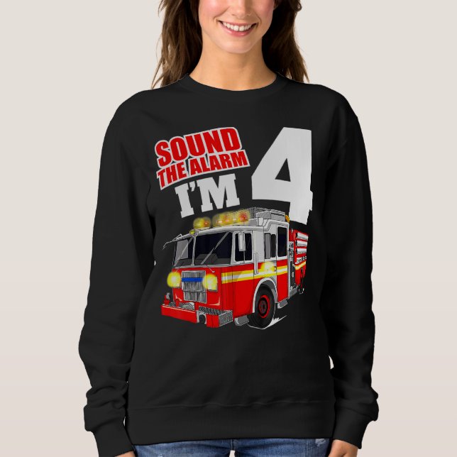 Sweatshirt Camion d'incendie 4 ans pompier 4 ans 4e anniversa (Devant)