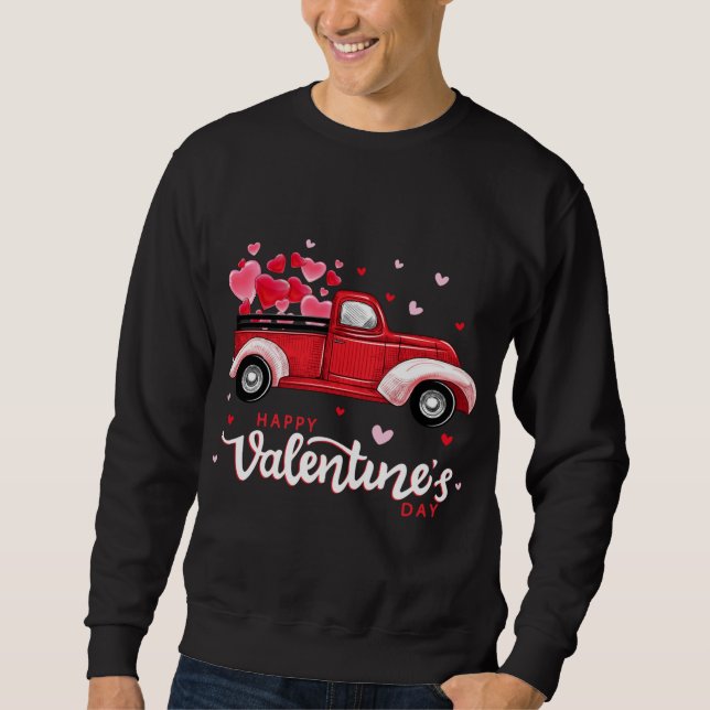Sweatshirt Camion rouge avec Heureuse Sainte-Valentin de coeu (Devant)