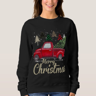Sweatshirt Camion Rouge Chrismas Avec Plaid Buffalo Et Leopar