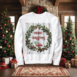 Sweatshirt Camion Rouge en Bois Bruté de Style Rustique de Fe