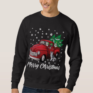 Sweatshirt Camion rouge Joyeux sapin de Noël Chien sibérien H