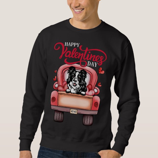 Sweatshirt Camion Rouge Joyeux Valentines Jour Frontière Coll (Devant)