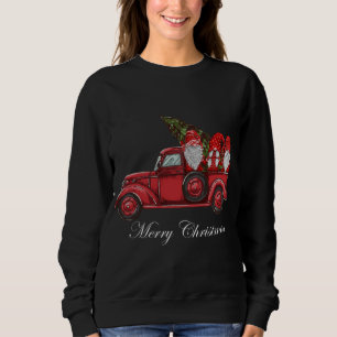 Sweatshirt Camion Rouge vintage Avec Trois Gnomes Joyeux Chri