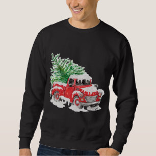 Sweatshirt Camion vintage de ferme rouge avec arbre de noël