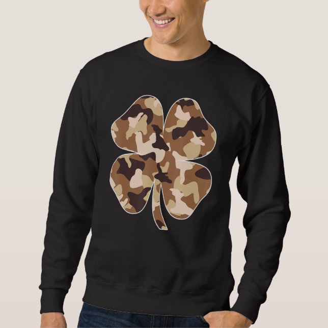 Sweatshirt Camo Camouflage Shamrock irlandais Lucky Four Leaf (Devant)