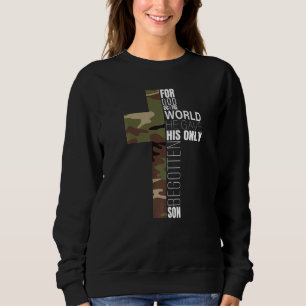 Sweatshirt Camo Vert Croix Chrétienne Bible Verse Hommes Jean