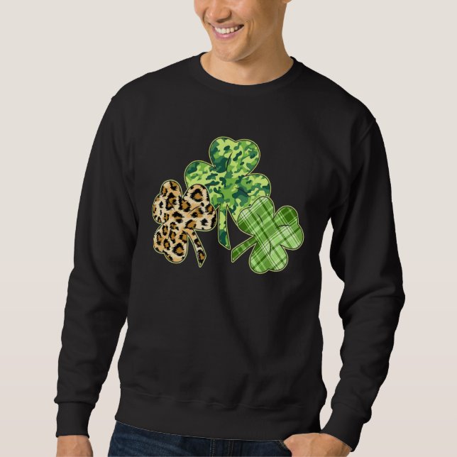 Sweatshirt Camouflage Léopard Plaid Shamrock Funny St Patrick (Devant)
