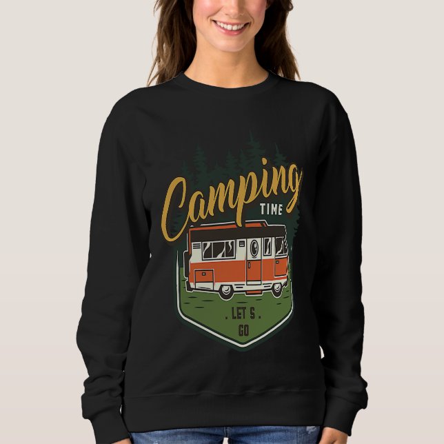 Sweatshirt Camping Time Let's Go Forest Green Car Summer (Devant)