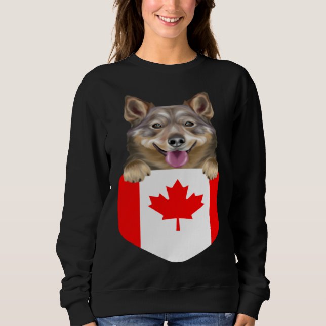 Sweatshirt Canada Flag Swedish Vallhund Dog In Pocket (Devant)