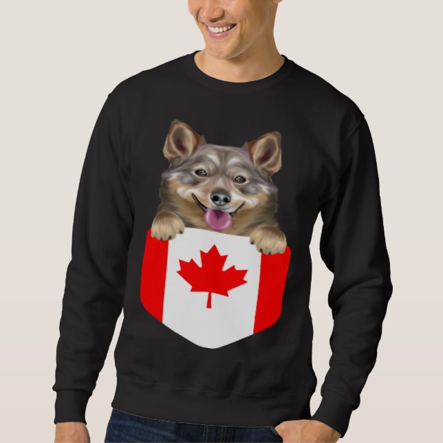 Sweatshirt Canada Flag Swedish Vallhund Dog In Pocket (Devant)