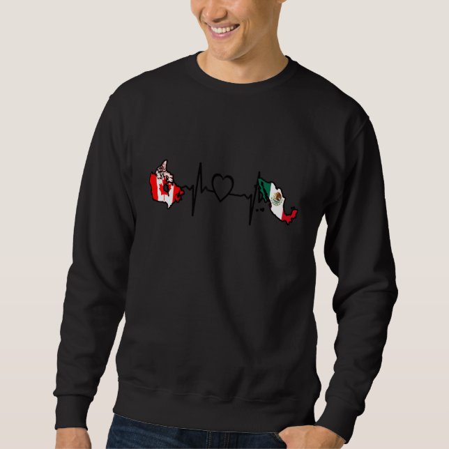Sweatshirt Canada Mexico Flag Canadian Mexican Heartbeat (Devant)