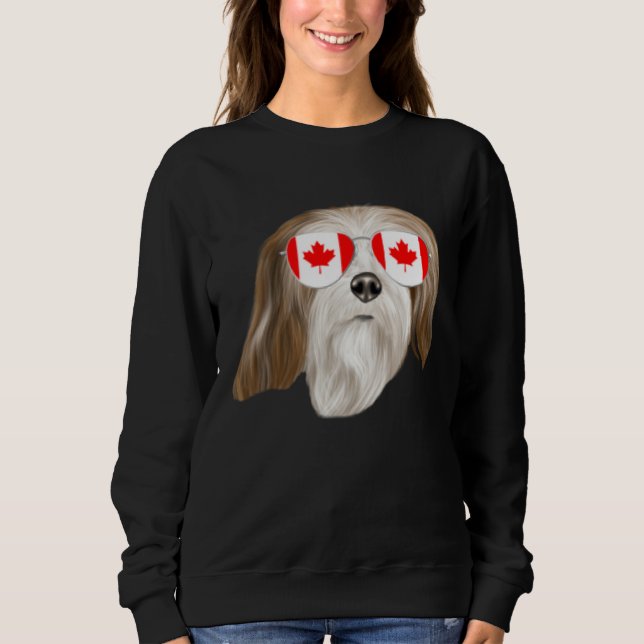 Sweatshirt Canadian Flag Lhasa Apsos Dog Canada Pocket (Devant)