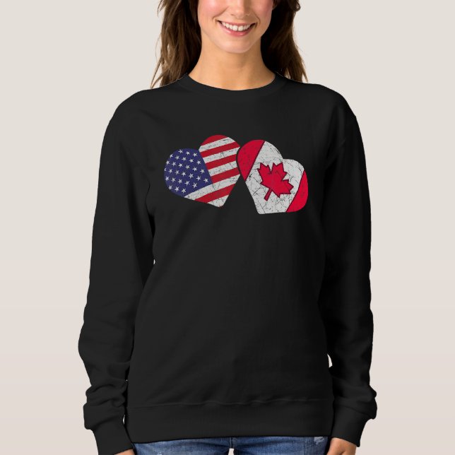 Sweatshirt Canadien américain coeur Saint Valentin drapeau Ét (Devant)