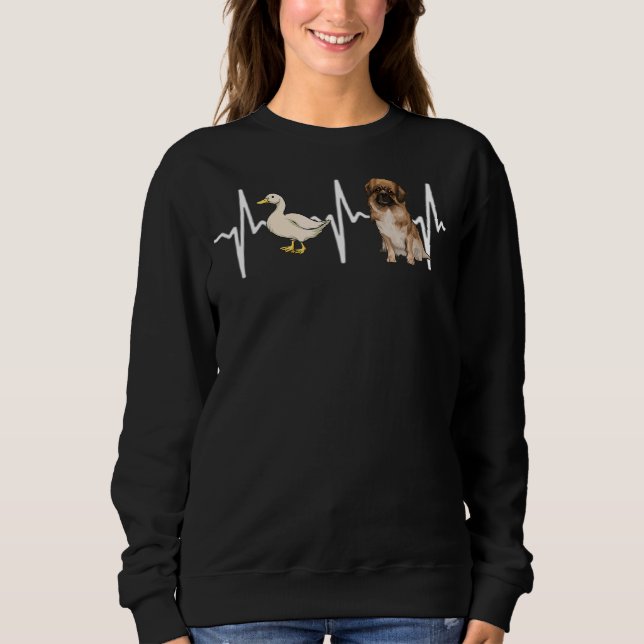 Sweatshirt Canard blanc Chien Espagnol Tibétain Heartbeat (Devant)