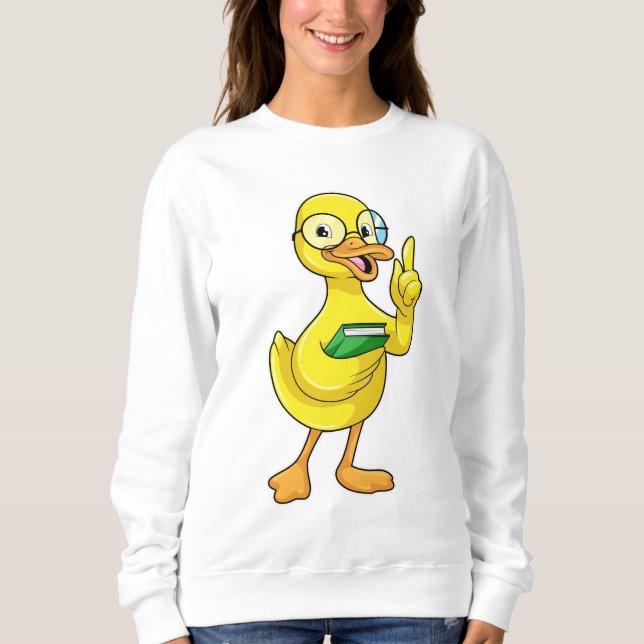 Sweatshirt Canard comme enseignant avec livre et lunettes (Devant)